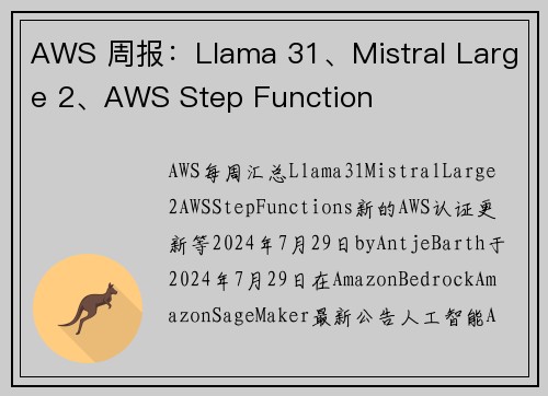 AWS 周报：Llama 31、Mistral Large 2、AWS Step Function